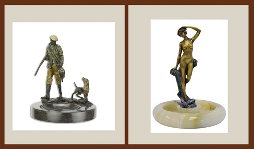 Bronzen beelden met marmer asbak - Bronze - Joost Baakman BV