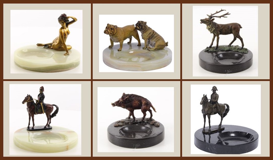 Bronzen beelden met marmer asbak - Bronze - Joost Baakman BV