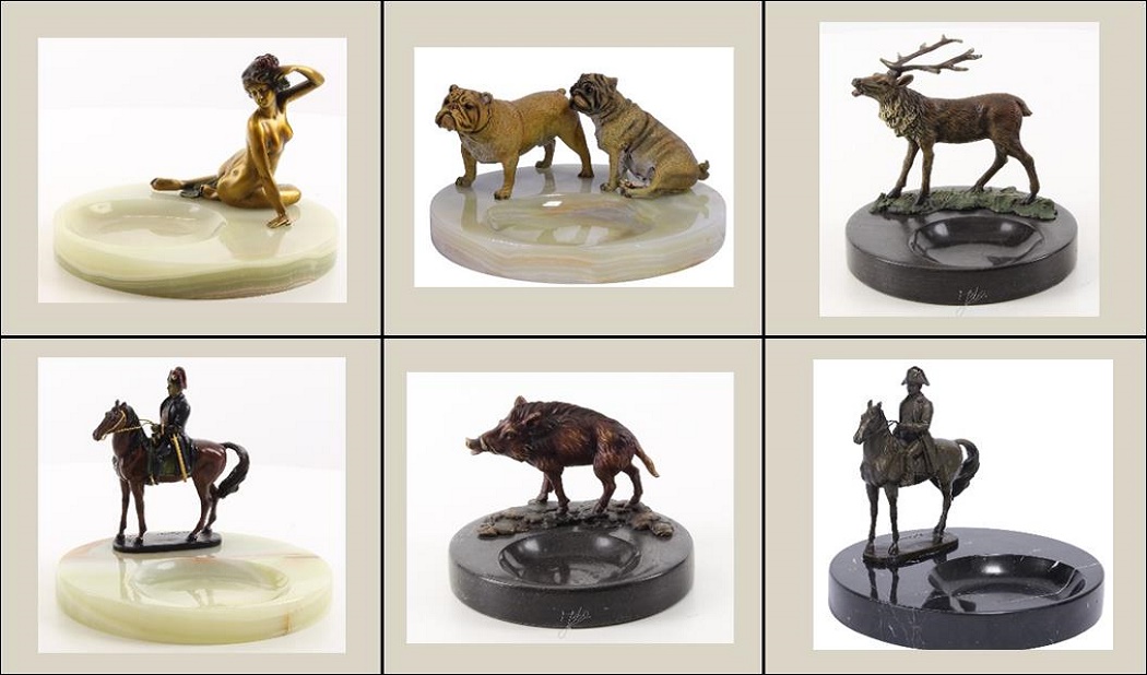 Bronzen beelden met marmer asbak - Joost Baakman BV