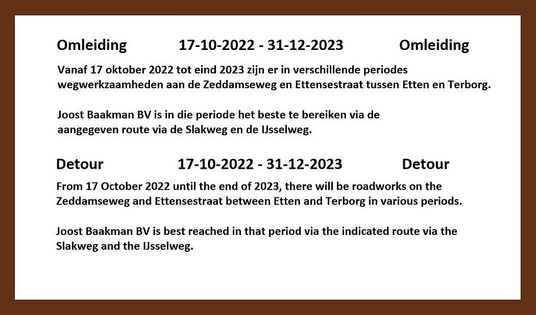 Joost Baakman BV - tijdelijke omleiding